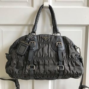 Gray Prada Nylon & Nappa Leather Gaufre Bag